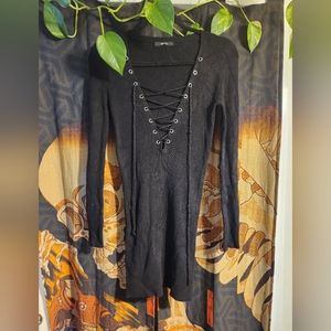 Forever21 small black lace-up bodycon dress
